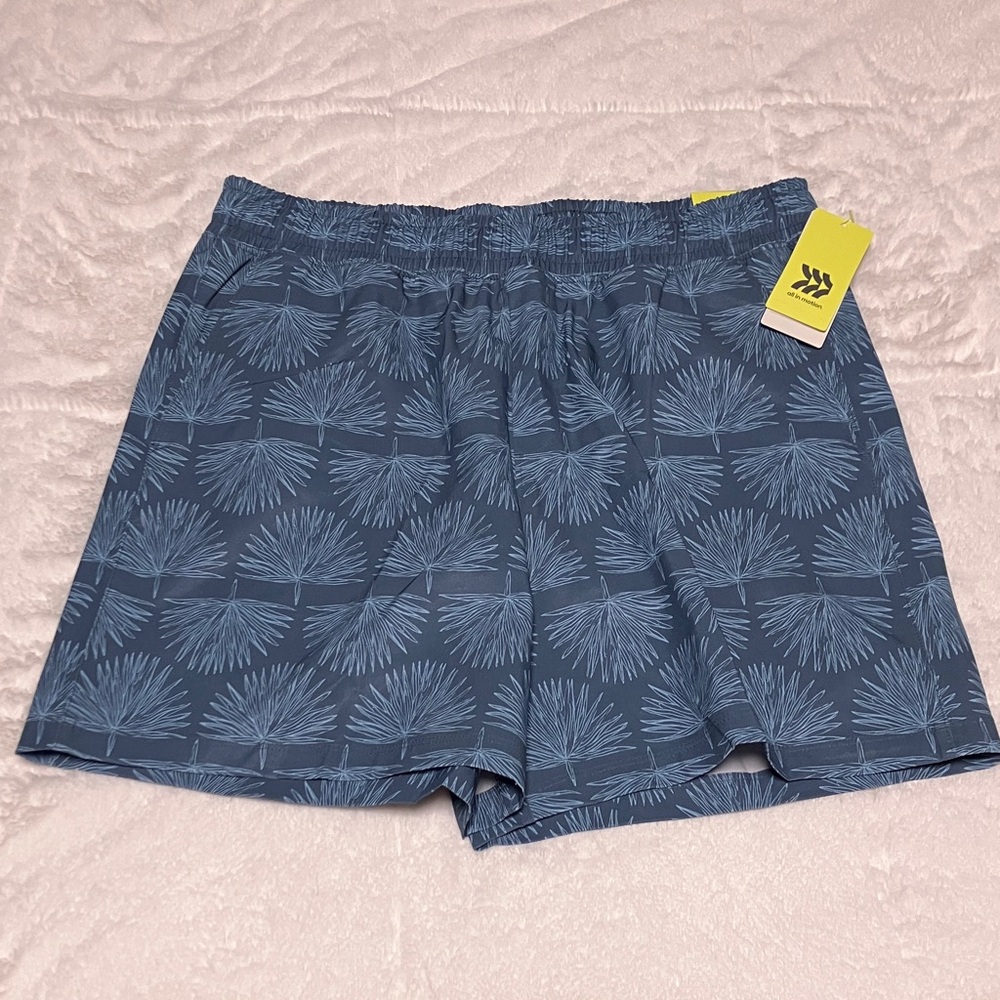 All in Motion Men's Hybrid Shorts with Blue Leaf Pattern